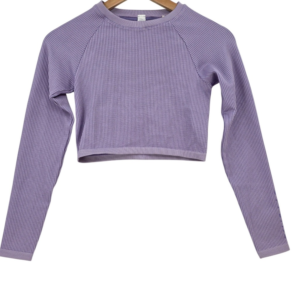 Aerie Womens‎ S Thermal Knit Long Sleeve Crop Top in Lilac Purple NWT